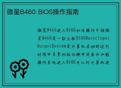 微星B460 BIOS操作指南